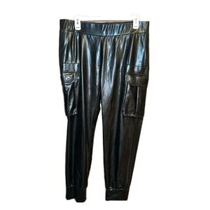 Norma Kamali Faux Leather Cargo Jogger Pants Black‎ EUC Y2K Streetwear